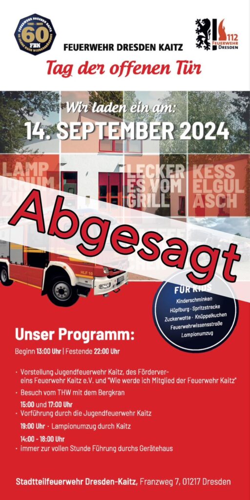 Absage Tag der offenen Tür 2024